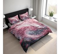 Generico Copripiumino Matrimoniale Drago Rosa Parure Copripiumino 200x200 cm Animale Fantasy, Morbido Microfibra Set Letto 3 Pezzi, 2 Federa con Cerniera 21D&-56