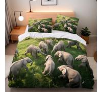 Generico Copripiumino Matrimoniale Elefante Prateria 220x240 cm con 2 Federe 50x80 cm Set Copripiumino Elefante 3D Stampa Microfibra Lavabile In Lavatrice Cerniera Invisibile Lacci a Quattro Angoli
