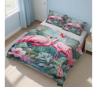 Generico Copripiumino Matrimoniale Fenicottero Parure Copripiumino 200x200 cm Animale Giungla Tropicale, Morbido Microfibra Set Letto 3 Pezzi, 2 Federa con Cerniera 21D&-60