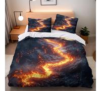 Generico Copripiumino Matrimoniale Fiamma Lava 220x240 cm con 2 Federe 50x80 cm Set Copripiumino Natura Paesaggio 3D Stampa Microfibra Lavabile In Lavatrice Cerniera Invisibile Lacci a Quattro Angoli
