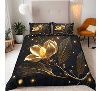 Generico Copripiumino Matrimoniale Fiore Oro 200x200 cm con 2 Federe 50x80 cm Copripiumino Arte Moderna 3D Stampa Microfibra Lavabile In Lavatrice Cerniera Invisibile Adatto Camerette Dormitori