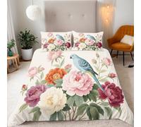 Generico Copripiumino Matrimoniale Fiori Uccelli 220x240 cm con 2 Federe 50x80 cm Set Copripiumino Arte Moderna 3D Stampa Microfibra Lavabile In Lavatrice Cerniera Invisibile Lacci a Quattro Angoli