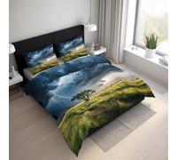 Generico Copripiumino matrimoniale Fulmine 240x220, Albero Tempesta Prateria Africana Set di Biancheria da Letto in Microfibra, con Copripiumone e 2 Federe 50x80 cm
