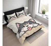 Generico Copripiumino Matrimoniale Gattino Parure Copripiumino 240x220 cm Gatto Animale Carino, Morbido Microfibra Set Letto 3 Pezzi, 2 Federa con Cerniera 21D&-61