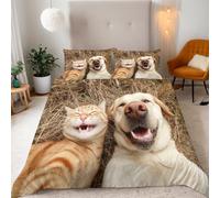 Generico Copripiumino Matrimoniale Gatto Cane 200x200 cm con 2 Federe 50x80 cm Set Copripiumino Carino Animale 3D Stampa Microfibra Lavabile In Lavatrice Cerniera Invisibile Lacci a Quattro Angoli