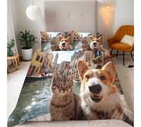 Generico Copripiumino Matrimoniale Gatto Cane 220x240 cm con 2 Federe 50x80 cm Copripiumino Carino Animale 3D Stampa Microfibra Lavabile In Lavatrice Cerniera Invisibile Adatto Camerette Dormitori