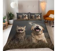 Generico Copripiumino Matrimoniale Gatto Cane 240x260 cm con 2 Federe 50x80 cm Set Copripiumino Carino Animale 3D Stampa Microfibra Lavabile In Lavatrice Cerniera Invisibile Lacci a Quattro Angoli