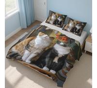 Generico Copripiumino Matrimoniale Gatto Parure Copripiumino 240x220 cm Gattino Animale Fattoria, Morbido Microfibra Set Letto 3 Pezzi, 2 Federa con Cerniera 21D&-57
