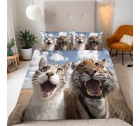 Generico Copripiumino Matrimoniale Gatto Tigre 200x200 cm con 2 Federe 50x80 cm Set Copripiumino Carino Animale 3D Stampa Microfibra Lavabile In Lavatrice Cerniera Invisibile Lacci a Quattro Angoli