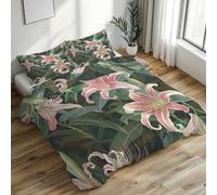 Generico Copripiumino Matrimoniale Giglio Rosa, Biancheria da Letto Foglie Verde Fiori Pianta 200x200 cm, Morbido Microfibra, Chiusura con Cerniera Include 2 Federa 50x80 cm PZ&S-34