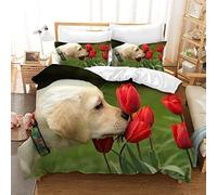 Generico Copripiumino Matrimoniale Golden Retriever Copripiumino Matrimoniale 240x220 3D + 2 Feder 50 x 80 cm 100% Microfibra Set di Biancheria Morbida, Traspirante, Chiusura a Cerniera 5L10W14Q0725