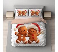 Generico Copripiumino Matrimoniale, in Microfibra Extra Morbida, Traspirante Delicato Sulla Pelle Reversibile, con Cerniera Invisibile King 240 x 220 cm Bianco Natale Carino Omino Di Pan Di Zenzero