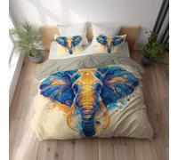 Generico Copripiumino Matrimoniale, in Microfibra Extra Morbida, Traspirante Delicato Sulla Pelle Reversibile, con Cerniera Invisibile Singolo 155 x 200 cm Blu Astratto Animale Elefante