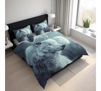 Generico Copripiumino Matrimoniale Lupo Parure Copripiumino 155x220 cm Animale Selvatico, Morbido Microfibra Set Letto 3 Pezzi, 2 Federa con Cerniera 21D&-61