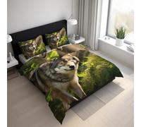 Generico Copripiumino Matrimoniale Lupo Parure Copripiumino 200x200 cm Animale Selvatico Fauna Selvatica, Morbido Microfibra Set Letto 3 Pezzi, 2 Federa con Cerniera 21D&-59