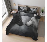 Generico Copripiumino Matrimoniale Lupo Parure Copripiumino 200x200 cm Yin Yang Fauna Selvatica, Morbido Microfibra Set Letto 3 Pezzi, 2 Federa con Cerniera 21D&-34