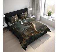 Generico Copripiumino Matrimoniale Lupo Parure Copripiumino 240x220 cm Animale Selvatico, Morbido Microfibra Set Letto 3 Pezzi, 2 Federa con Cerniera 21D&-61
