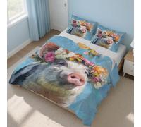 Generico Copripiumino Matrimoniale Maiale Parure Copripiumino 200x200 cm Animale Fattoria Dipinto a Olio, Morbido Microfibra Set Letto 3 Pezzi, 2 Federa con Cerniera 21D&-57