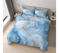Generico Copripiumino Matrimoniale Marmo Blu Oro Parure Copripiumino 135x200 cm Arte Fluida Sabbie Mobili Astratta, Morbido Microfibra Set Letto 2 Pezzi, 1 Federa con Cerniera 21D&-30