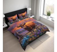 Generico Copripiumino Matrimoniale Mucca delle Highland Parure Copripiumino 240x260 cm Bovino Highland Animale Fattoria, Morbido Microfibra Set Letto 3 Pezzi, 2 Federa con Cerniera 21D&-58