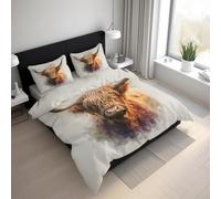 Generico Copripiumino Matrimoniale Mucca delle Highland Parure Copripiumino 240x260 cm Bovino Highland Animale Fattoria, Morbido Microfibra Set Letto 3 Pezzi, 2 Federa con Cerniera 21D&-58