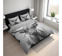 Generico Copripiumino Matrimoniale Mucca delle Highlands Parure Copripiumino 155x220 cm Highland Cattle Animale Fattoria, Morbido Microfibra Set Letto 3 Pezzi, 2 Federa con Cerniera 21D&-59
