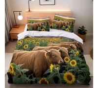 Generico Copripiumino Matrimoniale Mucca Girasole 220x240 cm con 2 Federe 50x80 cm Copripiumino Mucca Animale 3D Stampa Microfibra Lavabile In Lavatrice Cerniera Invisibile Adatto Camerette Dormitori