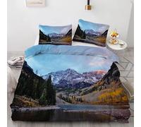 Generico Copripiumino Matrimoniale Paisaje De MontañA Y RíO. Biancheria Da Letto Microfibra Morbida MontañA Nevada Copripiumini 240x220 cm con 2 Federe Cuscino, Zip Nascosto -Kg4613