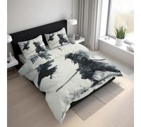 Generico Copripiumino Matrimoniale Samurai Giapponese, 3 Pezzi con Cerniera e Federe Set di Biancheria da Letto Pittura a Inchiostro Orientale Corvo Con Microfibra （260x240cm） LGS16sL