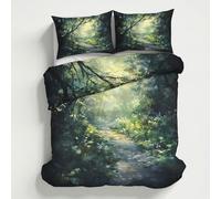 Generico Copripiumino matrimoniale Sentiero Nel Bosco 200x200, Alberi Luce Solare Botanico Set di Biancheria da Letto in Microfibra, con Copripiumone e 2 Federe 50x80 cm HS1d