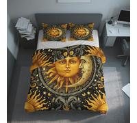 Generico Copripiumino Matrimoniale Sole e Luna, Biancheria da Letto Stella Celeste Magia 240x260 cm, Morbido Microfibra, Chiusura con Cerniera Include 2 Federa 50x80 cm PZ&S-27