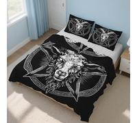 Generico Copripiumino Matrimoniale Testa di Capra, Biancheria da Letto Pentagramma Bafometto 200x200 cm, Morbido Microfibra, Chiusura con Cerniera Include 2 Federa 50x80 cm PZ&S-26