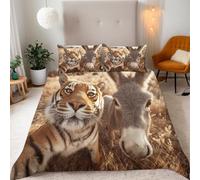 Generico Copripiumino Matrimoniale Tigre Asino 200x200 cm con 2 Federe 50x80 cm Set Copripiumino Carino Animale 3D Stampa Microfibra Lavabile In Lavatrice Cerniera Invisibile Lacci a Quattro Angoli