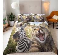 Generico Copripiumino Matrimoniale Zebra Gatto 200x200 cm con 2 Federe 50x80 cm Set Copripiumino Carino Animale 3D Stampa Microfibra Lavabile In Lavatrice Cerniera Invisibile Lacci a Quattro Angoli