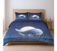 Generico Copripiumino, Non si stira Set copripiumino per l’estate che per l’inverno. Blu Fumetto romantico chiaro di luna balena 230 x 220 cm La confezione include: 50 x 80 cm.