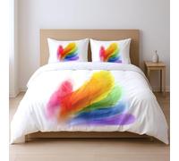 Generico Copripiumino, Non si stira set da letto per l’estate che per l’inverno. Bianco Illustrazione sognante piume 135 x 200 cm La confezione include: 50 x 80 cm.