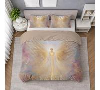 Generico Copripiumino Piazza E Mezza 200 X 200 cm e Set Copripiumino Oro con motivo Angelo Raggiante Ali, Biancheria da Letto Personaggio, Traspirante, Comoda e Adatta Ogni Stagione, con decorativo