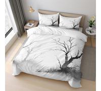 Generico Copripiumino Pittura a Inchiostro, Biancheria da Letto Albero Morto 135 X 200 cm Microfibra Morbida 2-Pezzi con 1 Federe 50x75 cm con Cerniera K&1