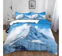 Generico Copripiumino Policotone 260x240 cm Cervino Paesaggio Montano Blu Set Copripiumino Morbido Ipoallergenico, Biancheria da Letto Moderno 3 Pezzi, Copripiumino con 2 Federe 50x80 cm