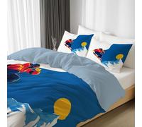 Generico copripiumino quadrato cime di montagna slitta, bianco copripiumino stile stile piatto, per letto, 220 x 240 cm set moderno in microfibra morbida traspirante, facile da lavare