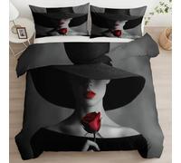 Generico Copripiumino Reversibile Fotografia Donna Con Cappello Nero Rosa 200 x 200 cm Nero Morbido Copripiumini Set, Biancheria da Letto con cerniera Traspirante Copripiumino con Federe 50 x 80 cm