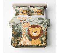 Generico Copripiumino Safari Una Piazza e Mezza Animali Giungla, Set di Biancheria da Letto in Microfibra 3 Pezzi, Parure Copri Piumino 155x200 e 2 Federe 50x80 con Cerniera DSaH03