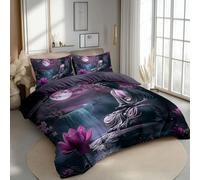Generico Copripiumino Set Fantasia Luna Buddha Modello 250 x 200 cm per Ragazzi Adolescenti Morbida Microfibra Viola Scuro Copripiumino Biancheria da Letto Morbida Facile da Pulire