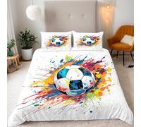 Generico Copripiumino Singolo 135x200 cm Motivo Calcio Sport Football 3D Set di Biancheria da Letto Con Microfibra Comfort Morbida 3-Pezzi con 2 Federe 50x75 con Cerniera e Fascette Angolari