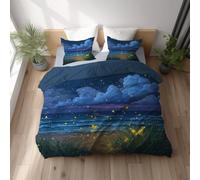 Generico Copripiumino Singolo 155 x 200 cm, Set Letto Microfibra con Federe Lucciola Spiaggia Cielo stellato, Reversibile, Zip Nascosta, Lacci Angolari, Lavabile in Lavatrice Blu