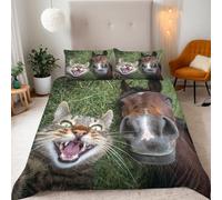 Generico Copripiumino Singolo Asino Gatto 135x200 cm 2 Federe 50x80 cm Copripiumino Carino Animale 3D Stampa Set di Biancheria da Letto Microfibra Lavabile In Lavatrice Adatto Camerette Letto Singolo