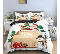 Generico Copripiumino Singolo Babbo Natale Biancheria Da Letto Microfibra Morbida Atmosfera Natalizia Copripiumini 150x200 cm con 2 Federe Cuscino, Zip Nascosto -KG158