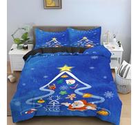 Generico Copripiumino Singolo Babbo Natale Biancheria Da Letto Microfibra Morbida Auguri Di Nuovo Anno Copripiumini 150x200 cm con 2 Federe Cuscino, Zip Nascosto -KG476