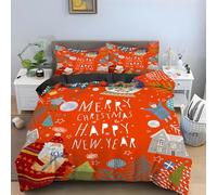 Generico Copripiumino Singolo Babbo Natale Biancheria Da Letto Microfibra Morbida Regalo Di Natale Copripiumini 150x200 cm con 2 Federe Cuscino, Zip Nascosto -KG608