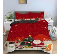 Generico Copripiumino Singolo Babbo Natale Biancheria Da Letto Microfibra Morbida Regalo Di Natale Copripiumini 150x200 cm con 2 Federe Cuscino, Zip Nascosto -KG968